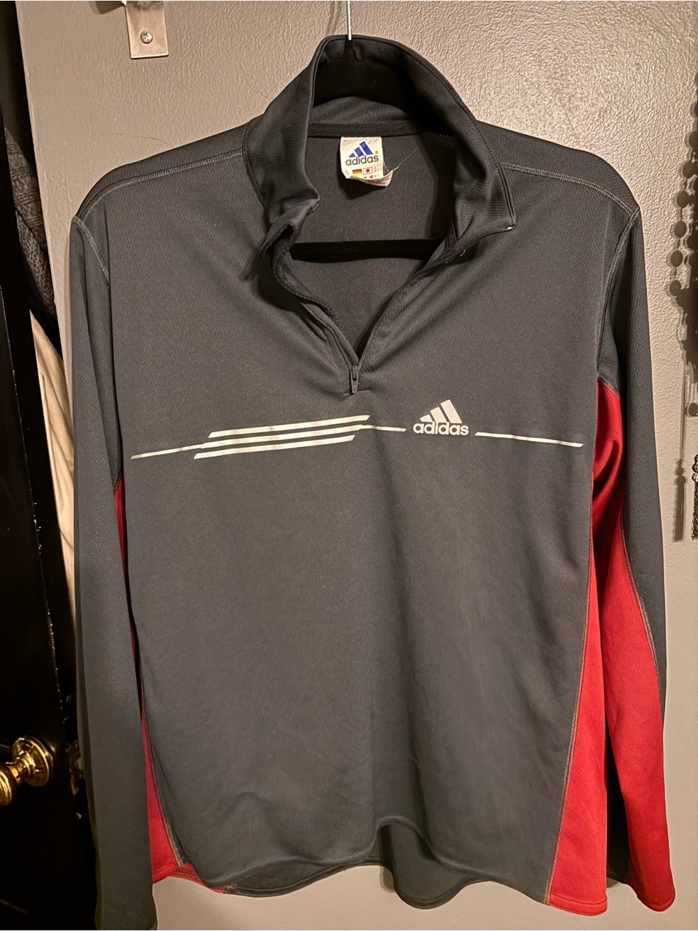 adidas Gray and Red Quarter-Zip Training Pullover